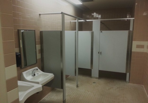 Restroom partitions and sink